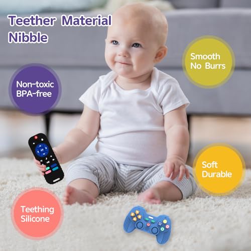 Image of Hooku 2 Pack Remote Teether for Baby, Silicone Teethers for Babies 6-12 Months, Baby Teething Toys for Babies 0-6 Months, Remote Control Toy, Infant Gifts for Boys Girls