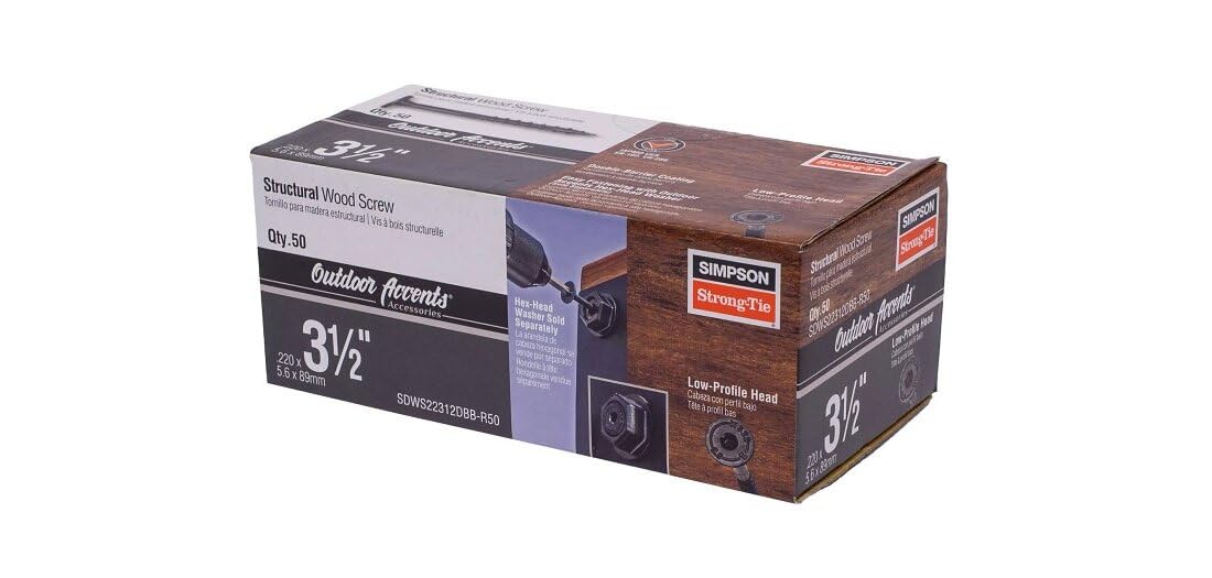 Simpson Strong-Tie SDWS22312DBB-R50 Outdoor Accents Structural Wood Screw — .220 in. x 3-1/2 in. DB Coating, Black (50-Qty)