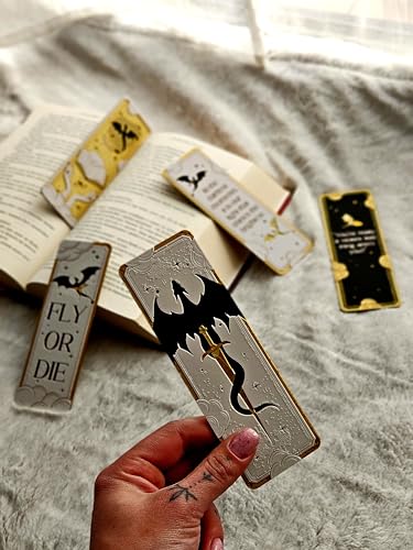 Image of Set of 5 Fantasy Dragon Bookmarks - for Dragon Rider & Fantasy Romance Readers | Aesthetic Quote Bookmarks for Books, Journals & Gifts | Washable | Durable Bioplastic