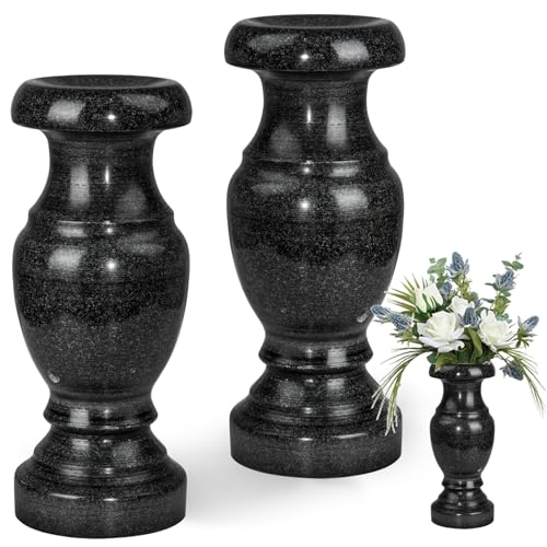 Cemetery Memorial Vase, Natural Granite Stone Flower Vases with Draining Holes for Home Tabletop, Cemetery Flowers, Memorial Grave Headstone Decorations (2Pcs, 10 Inches)
