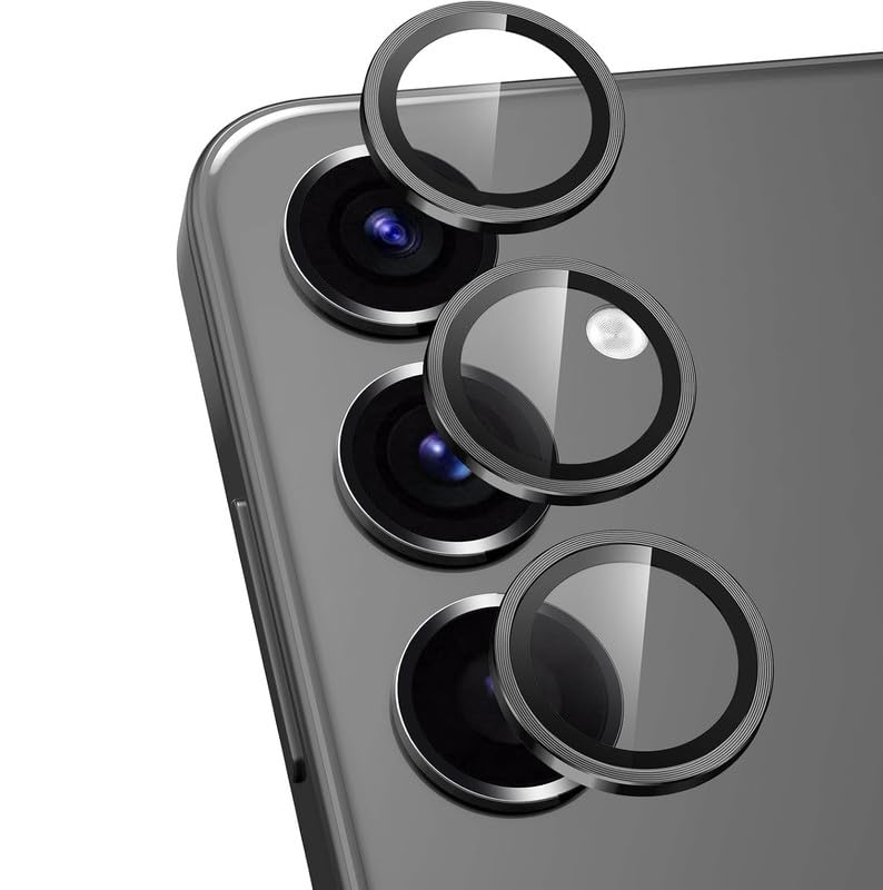 Image of Skinomi Camera Lens Protector Compatible with Samsung Galaxy S25 plus 5G [Anti-Scratch] Premium Tempered Glass Film Aluminum Alloy Lens Ring Cover- Black