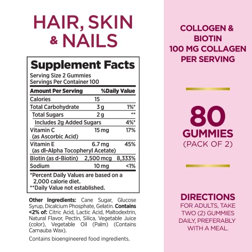 Nature's Bounty Hair Skin Nails With Biotin And Collagen, Orange, 80 Count Pack, (Pack Of 2) #TOP5