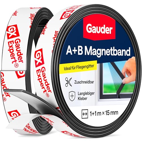 GAUDER A+B Magnetband für Fliegengitter & Moskitonetze - Selbstklebende Magnetstreifen mit starker gegenseitiger Anziehung - Magnetklebeband mit Gegenstück & starkem Kleber (1+1 m)