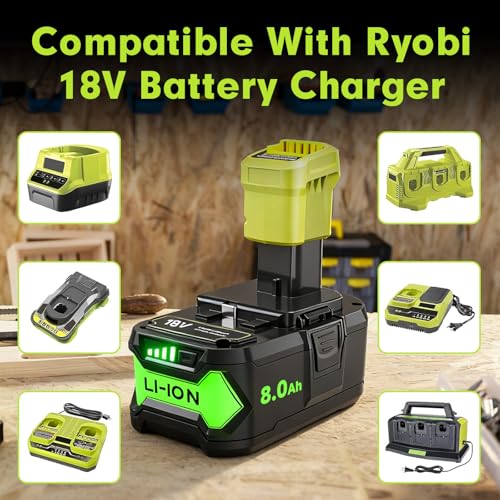 Image of 2Pack 8.0Ah P108 Repacement for Ryobi 18 Volt Battery and Charger Compatible with Ryobi 18V Battery P102 P103 P104 P105 P107 P109 Cordless Power Tool