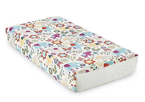 Image of Levtex Baby - Zahara Diaper Changing Pad Cover - Fits Most Standard Changing Pads - Boho Elephants, Leaves and Flowers - Orange, Teal, Yellow, Red, Fuchsia - Nursery Accessories - Plush