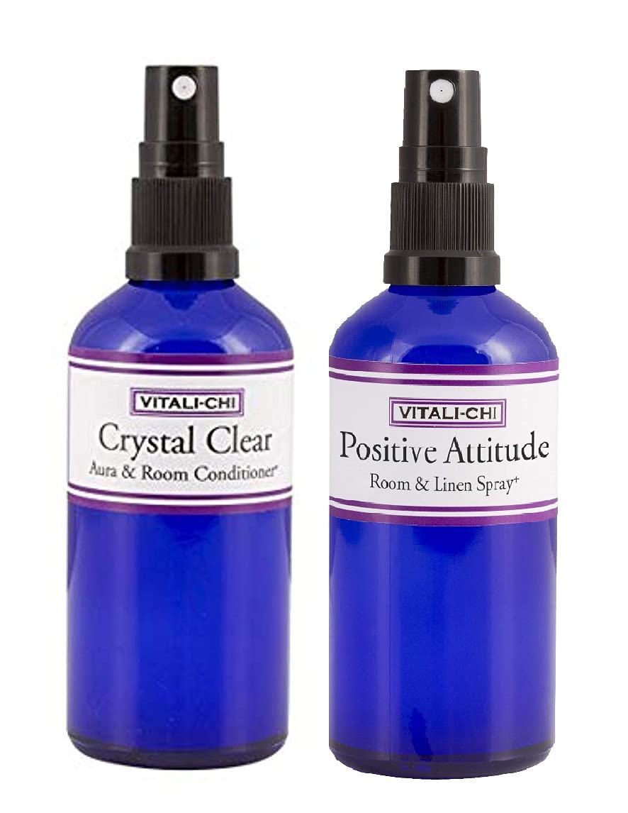 Need Clarity and Positivity? Solve & Save with Vitali-Chi Crystal Clear and Positive Attitude Aura, Linen & Room Spray Bundle - with TeaTree Lemon, Bergamot and Tangerine Pure Essential Oils - 100ml
