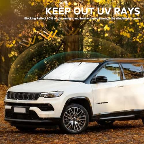 Image of Windshield Sunshade for Jeep Compass 2017-2025 2026 Window Sun Shade | Sun Visor for Front Windshield Cover 240T Polyester Material UV Heat Blocker Sun Car Accessories
