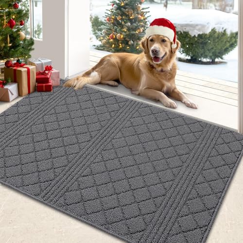 FONEYI Indoor Doormat, Front Back Door Mat 24"x36" Washable, Rubber Backing Non Slip Door Mats, Low-Profile Absorbent Entrance Doormat Inside Floor Mats for Entryway, Resist Dirt Entry Doormats, Beige