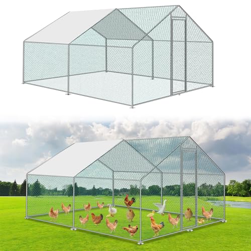 Cecaylie 3 x 3 x 2 m Gallinero con cerradura y puerta, recinto para animales de metal, 9 m², gallinero, exterior, para jaula de pollo para animales pequeños