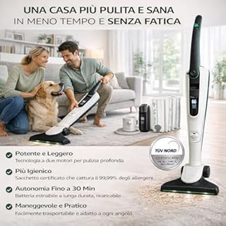 DIERRESTORE Aspirapolvere Senza Filo Folletto VK7 ORIGINALE + Batteria, Caricatore SC7 e HD7 – 6 Sacchetti Originali – Autonomia 30 Min, Certificato TÜV per Allergici, Pulizia Profonda Quotidiana