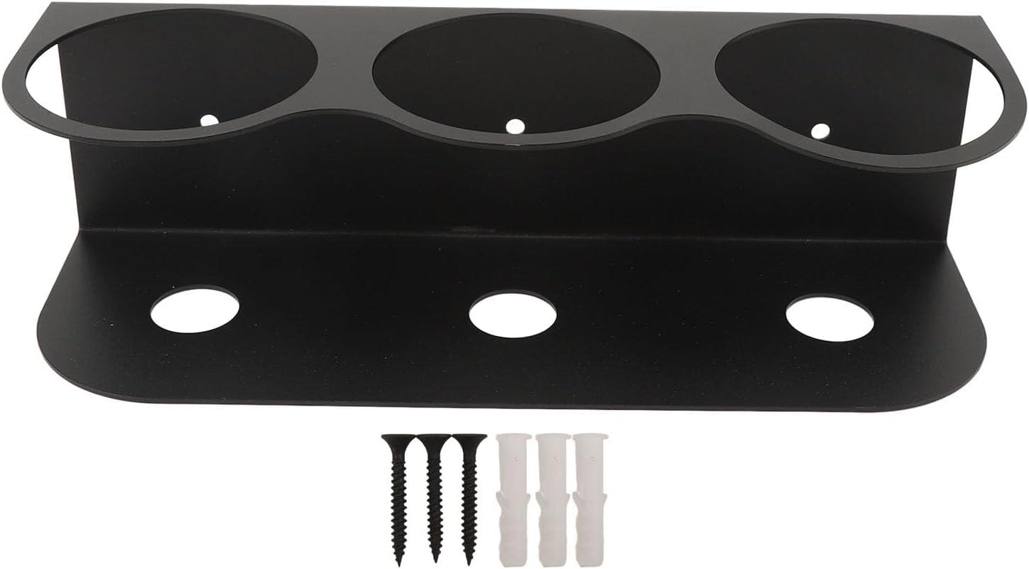Heavy Duty Spray Bottle Holder Wall Mount Organizer for Garage and Home Craft - Carbon Steel Construction (3 Hole)