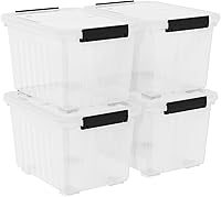 Vista 1 de 4-Pack 50 Quart Plastic Storage Bin Box Organizing Container with Lid and Secure Latching Buckles, Stackable Wheeled Box, Clear
