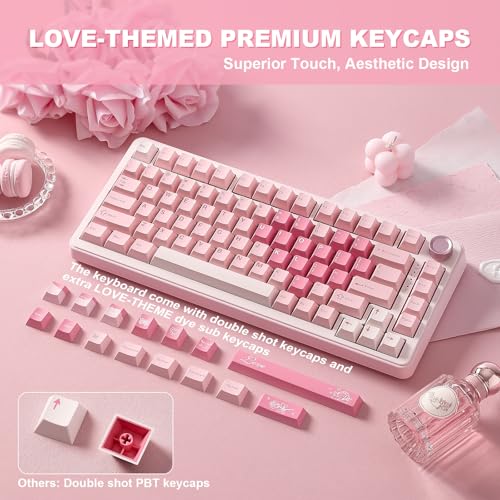Image of YUNZII B75 PRO 75% Gasket Gaming Keyboard Wireless Mechanical Keyboard BT /2.4G Wired Wireless Hot Swap Built-in RGB Knob Custom Keyboard for Mac /Win, Certified for Technical Compliance (Pink, Cocoa