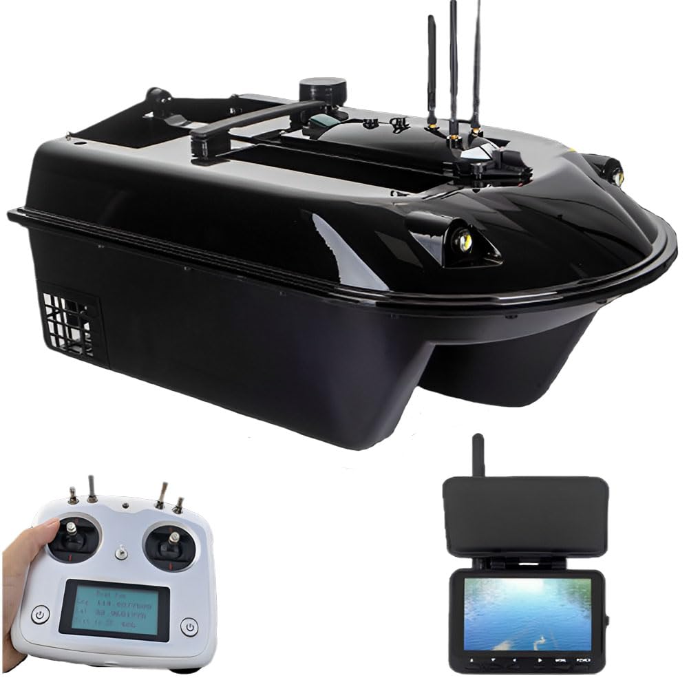 Fishfinder visivo per barca da pesca con esca GPS 2 in 1, barca da pesca RC automatica da 600 m con 4 contenitori per esche e carico massimo 8 kg, barca con esca marittima con crociera automatica e