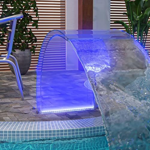 vidaXL Wasserfall Element mit RGB-LEDs Schwalldusche Schwallbrause Pool-Fontäne Wasserfontäne Wasserspiel für Gartenteich Pool Deko Acryl 50cm