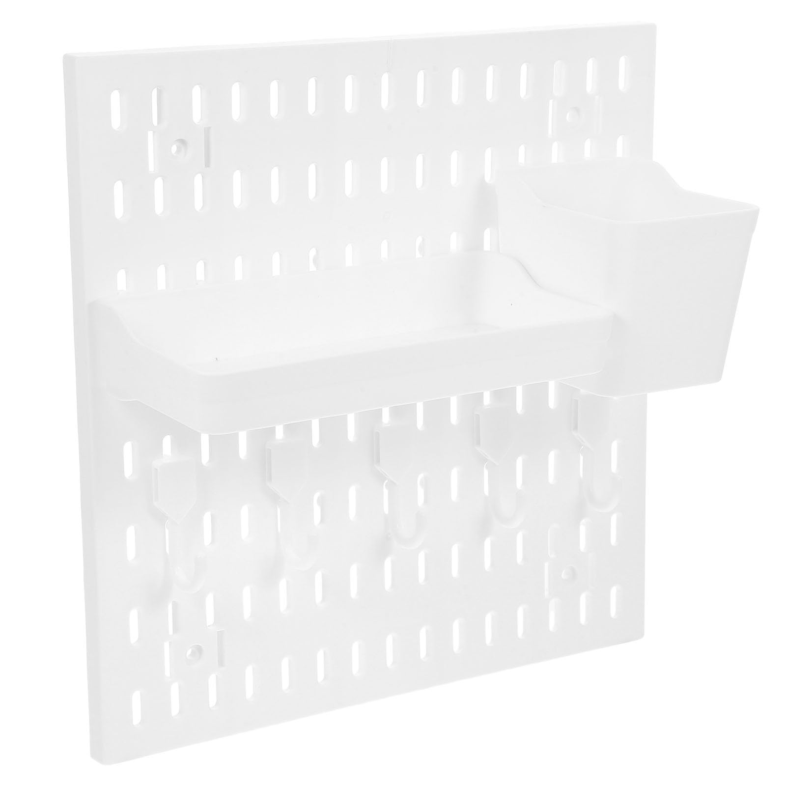NOLITOY Lochwand Organizer Paneel mit Haken Robuste Wandhalterung aus Weißem Kunststoff Multifunktionales Aufbewahrungsregal für Garage Werkstatt Küche und Bastelraum