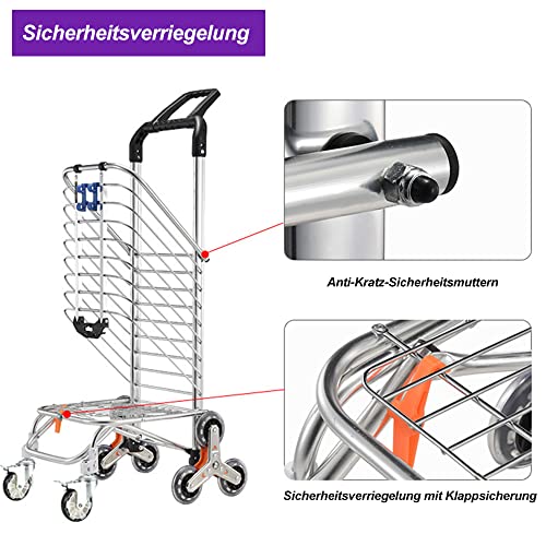 Einkaufstrolley, Einkaufswagen Trolly Klappbarer Bis 50kg, Einkaufstrolley Treppensteiger Mit 8 Räder, Einkaufstrolley… – Bild 5