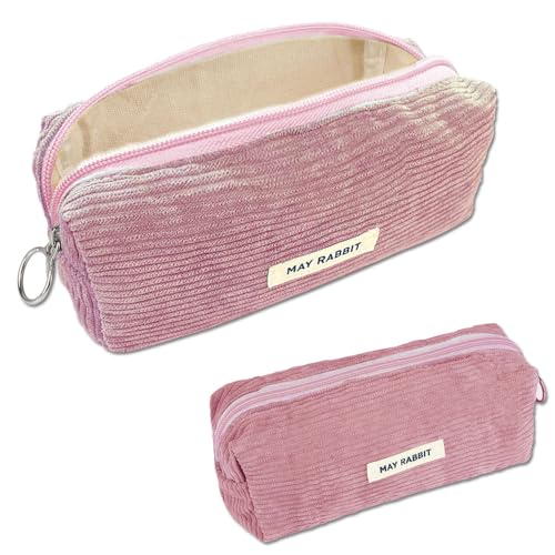 Topfunyy Cute Pencil Case Pink Corduroy Student Large Pen Pouch Bag Cosmetic Bag Office Stationery Organizer for Teenage Boys Girls