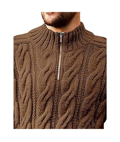 SOMTHRON Men's Slim Fit Quarter Zip Sweater Long Sleeve Mock Neck Sweatshirt Winter Cable Knitted Pullover Tops3