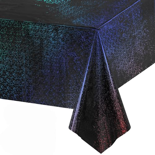 GREATRIL Nappe Noir Paillettes - Nouvel an Nappe de Fête Jetable Foil Brillant Décoration pour New Year 2026 Sorcières Fantômes Citrouille Effrayante...
