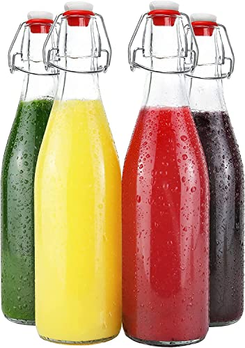 Image of Flip Glass Bottles to store homebrew, oil, vinaigrette, wines, beer, teas, Swing Top Easy Cap Clear, Round, 1000 ml, Set of 2, Clear.