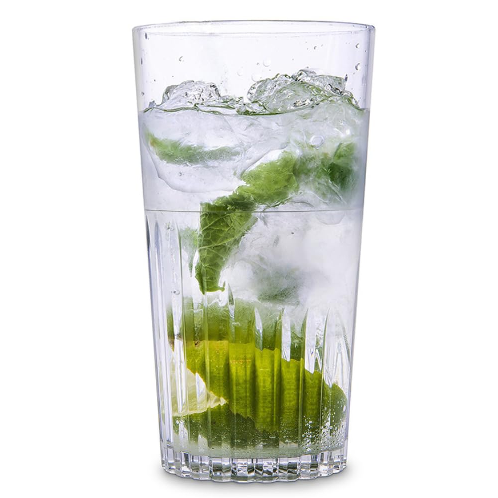 Aios Transparent Set Of 6 Stacking Dishwasher Safe Unbreakable Polycarbonate Fluted Glass Tumblers 480Ml