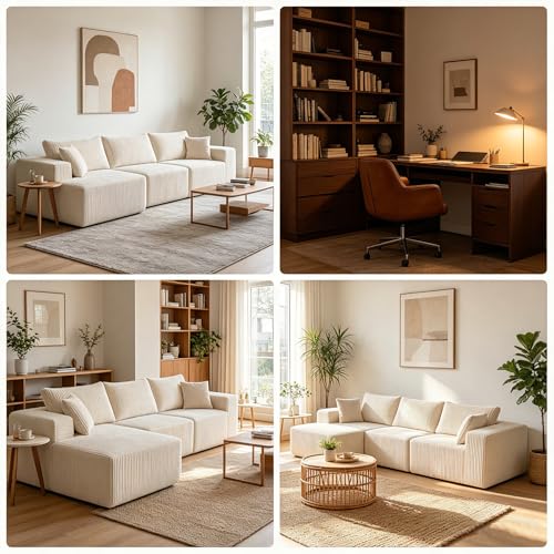 Image of Cloud Sectional Boneless Couches for Living Room, Modular L Shaped Couch with Deep Seat Oversized Right Facing Chaise, White | No Assembly Required, Cat-Claw Resistant, High-Resilience Foam