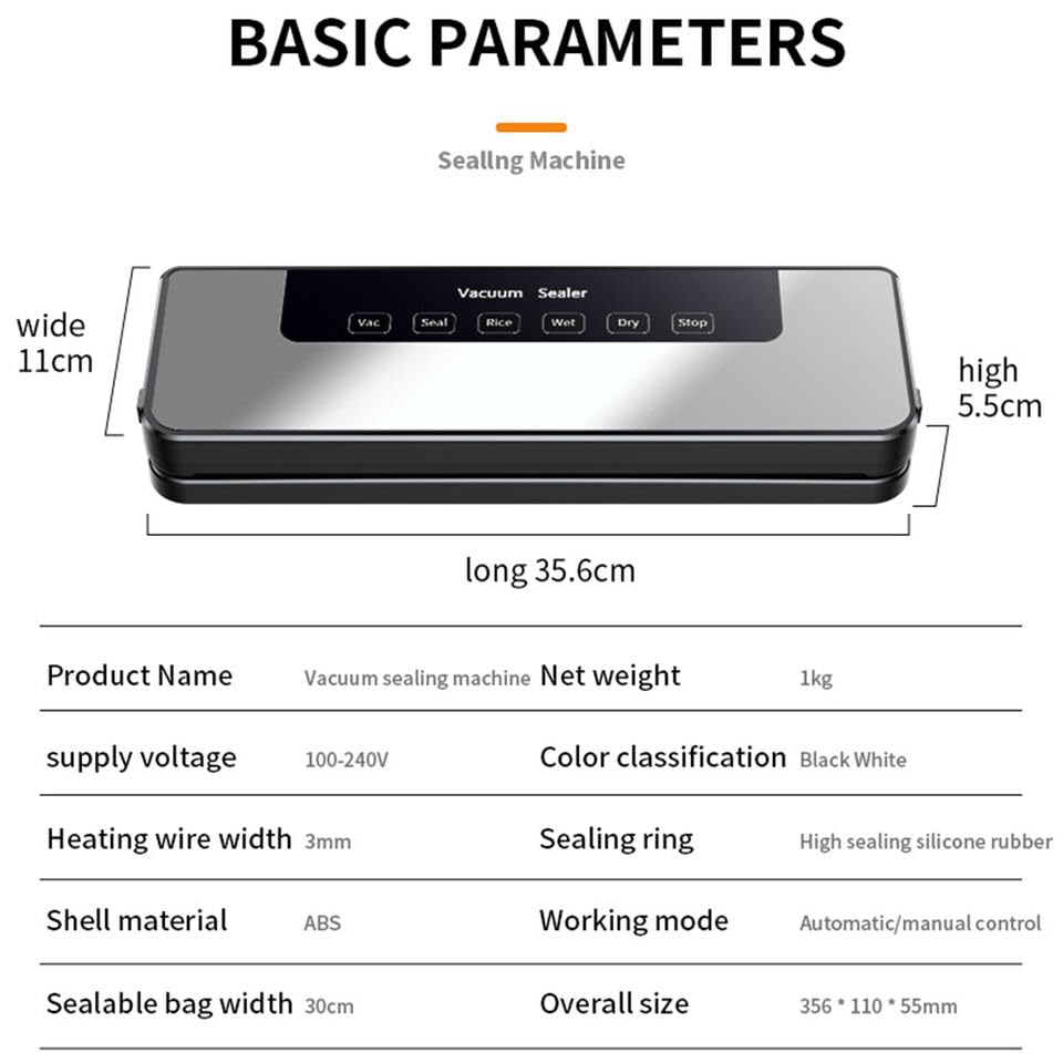 ENEM Vacuum Sealer Machine for Packing, Sealing Machine for Food Packets, 65kpa Automatic Packet Sealer Machine, with 1 Year Warranty from Enem, With 10 Vacuum Pouches 3