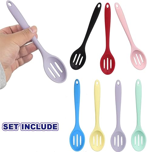 Miniatura 3 de Vituer - Juego de 7 cucharas de silicona para servir, resistentes al calor, cucharas ranuradas para cocinar, cucharas de silicona antiadherentes,