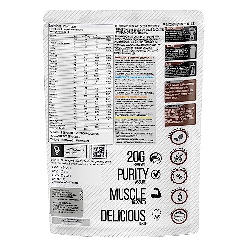 Image of Knockout by Absolute Nutrition Elephant Mass Gainer with Creatine Monohydrate, HMB & Vitamins, Minerals,60g Complex Carbs & 20g Protein per serving (American Ice Cream, Pack of 1 Kg)