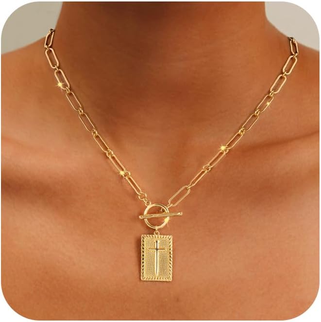 Cross Necklace for Women Non Tarnish – Dainty 14K Gold/Silver Plated Cross Infinity Pendant Charm Necklaces Simple Religious Jewelry