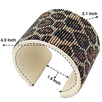 Handmade Beaded Indian Jewelry Cuff Bracelet, Native American Style Black Golden Seed Beaded Leather Bracelet Unisex Cowboy Western Bracelet. B40/132