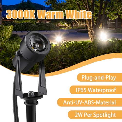 Yuusei Garden Lights Mains Powered, 4 in 1 Pack 14M Extendable Outdoor Spotlight, 3000K Warm White 27V LED Driveway Lights, IP65 Waterproof for Pathway, Fence, Pond, Yards - Image 6