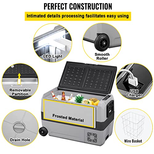 Vevor 12 Volt Portable Refrigerator 53 Quart, Dual Zone Car Fridge Freezer, App Control With Wheels, Electric Compressor Cooler 12/24V Dc And 110-240V Ac For Home Truck Vehicle Rv Boat, Grey #TOP5