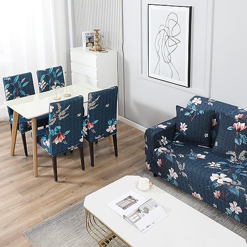 Image of Stretch Sofa Cover, Geometric Print, Elastic Slipcover for 3 Seater, Spandex Fabric, Living Room Furniture Protector (Blue)