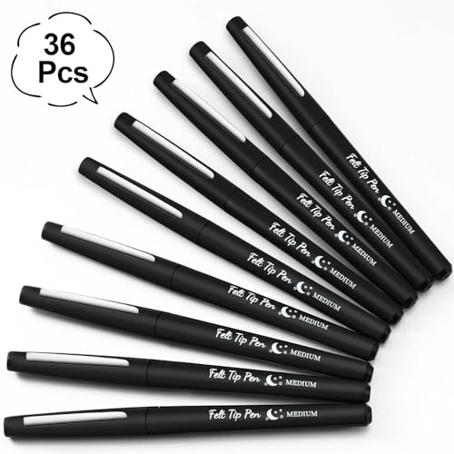 Image of Fuyoooo 36 Pcs Black Felt Tip Pens Bulk, Quick Dry, 0.7 mm Medium Point