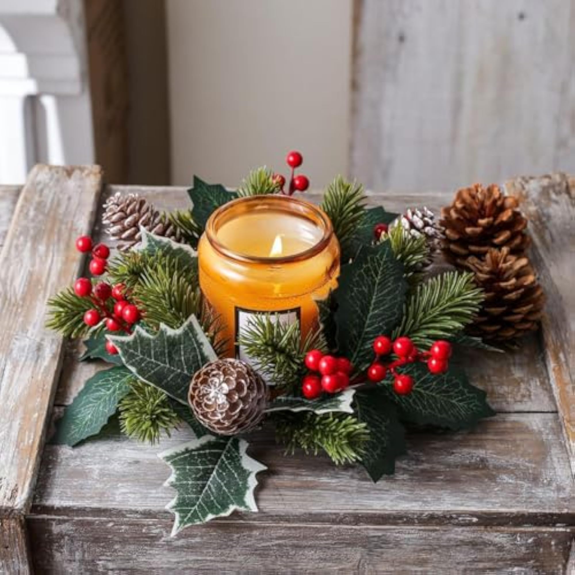 Candlestick Holder Pine Needle Garland for Wedding Decor