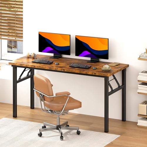 Image of Need Office Computer Desk 54.3 Inch Sturdy Folding Laptop Table Retro | Black Frame Writing Gaming Work Table /Foldable Home Office Desk /Sewing Table, No Assembly Required