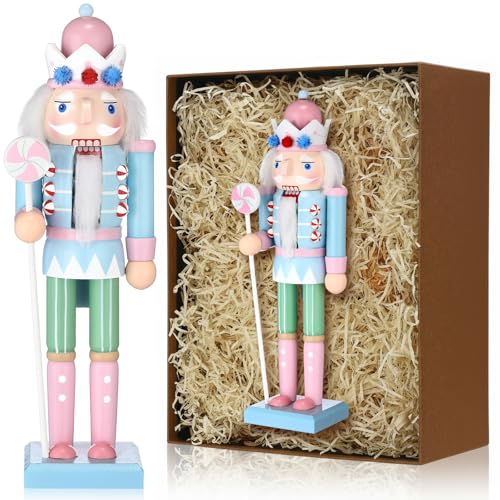 Colingmill 12\" Christmas Nutcracker Decor Pink Blue Pastel Nutcracker Ornaments Xmas Candy Wooden Figure Decoration for Holiday Tree Home Hanging Pendant Party Gift Decoration