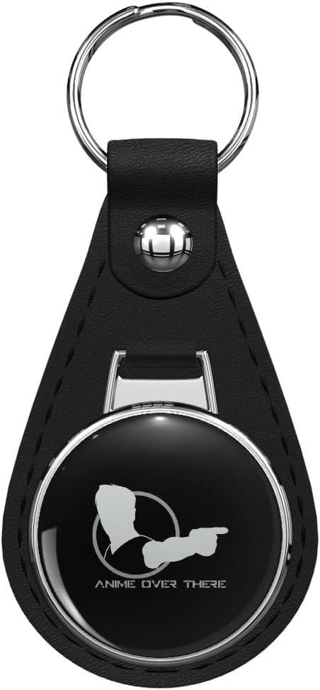 Anime Over There 02 Leather Keychain Stainless Steel Ring for Keys, Bags, or Backpacks