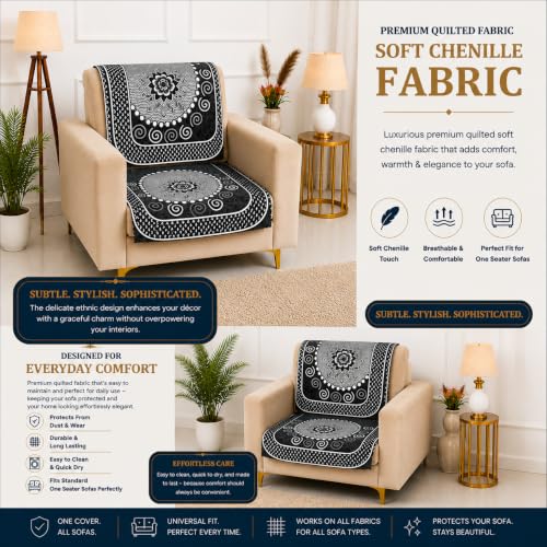 Image of Homerz Premium Chenille Fabric Sofa Cover | Soft, Durable & Dustproof | Decorative Couch Cover (Solitaire Grey, 1 Seater, Seat Cover with Backrest)
