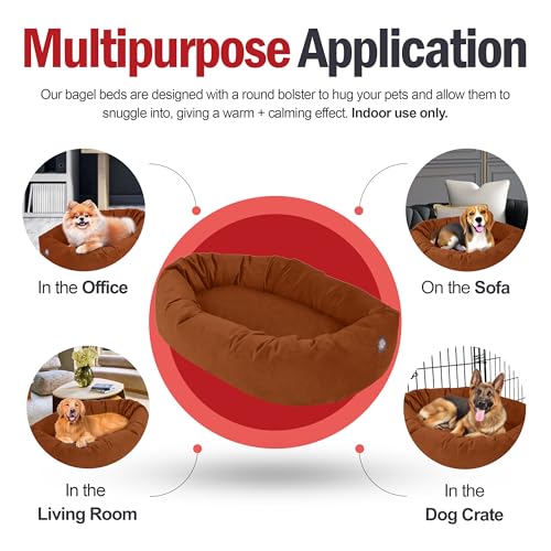 Image of Majestic Pet 24 Inch Suede Calming Dog Bed Washable - Cozy Soft Round Dog Bed with Spine Support for Dogs to Rest Their Head - Fluffy Donut Dog Bed 24x19x7 (Inch) - Round Pet Bed Small - Rust (2025)