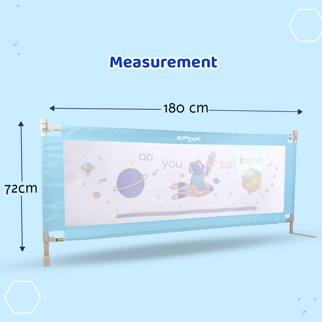 Bumtum Space Print Blue Bed Rail | Kids Safety |180x72Cm Bed Rails for Baby & Toddler Safety | Portable Baby Bed Fence | Adjustable | Single Side Baby Bed Rail. - Image 5 thumbnail
