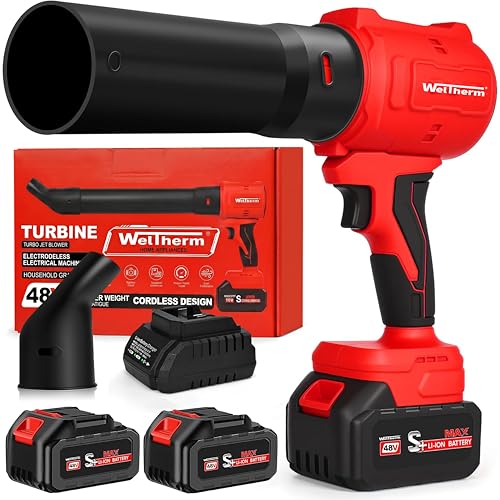 Image of WelTherm 48V BLDC Turbo Cordless Air Blower with Dual Batteries & Fast Charging Dock, Brushless High Power Leaf & Dust Blower, Variable Speed with Extended Nozzles for Home, Car & Outdoor X96