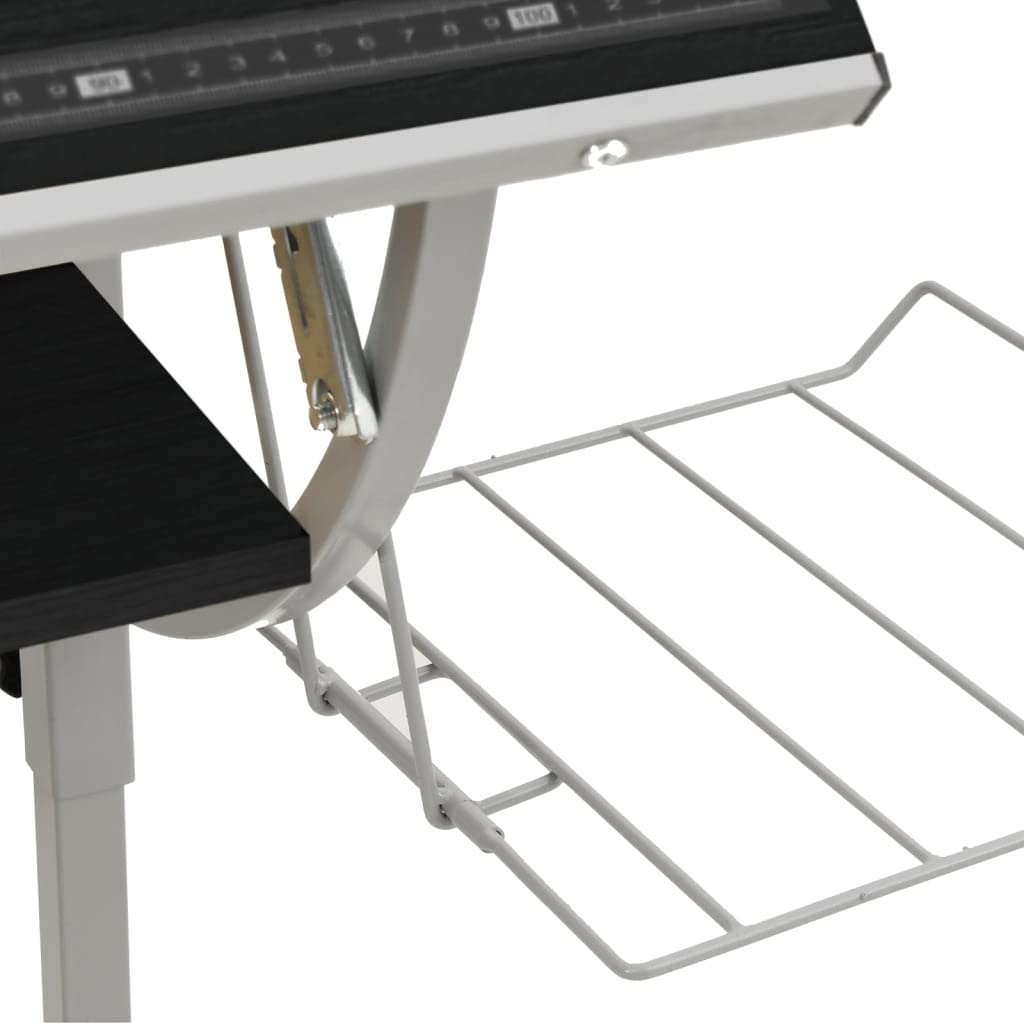 Tavolo per bricolage, nero e grigio, 110 x 53 x (58 – 87) cm, materiale in legno, in acciaio, regolabile, con ripiano, per casa, ufficio, cameretta dei bambini
