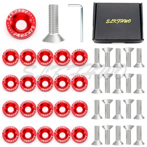 SLKFHWO 6063-T6 Hard Aluminum Alloy Fender Washer 20 Pieces CNC Precision Machining Bumper Engine Compartment JDM Car Accessories Engine Dress up kit?Wine red?
