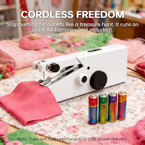 Image of Handheld Sewing Machine For Beginners, Mini Sewing Machine Portable, Easy To Use & Includes Sewing Kit, DIY Projects at Home or on the Go, Sewing Machine for Adults and Beginners.White