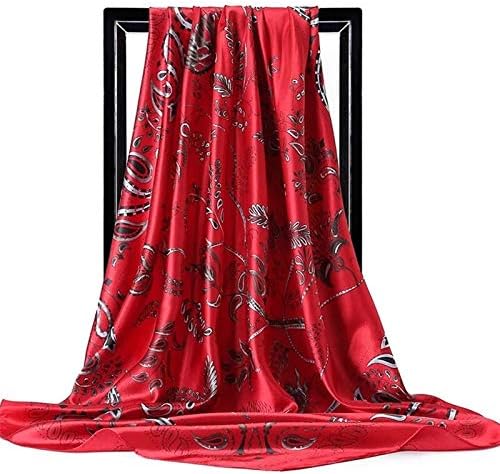 Shawl Large Hijab Scarves for Women Fashion Print Silk Satin Scarf Female Square Shawls Head Scarfs for Ladies Scarf (55 90X90cm)