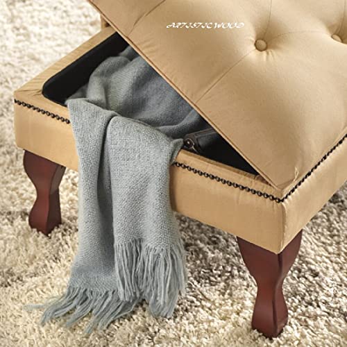 Image of Velvet Left Arm Chaise Lounge Storage Couch Luxury for Offices, Bedroom, Living Room (Tan)