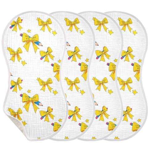 xigua Yellow Bows Baby Burp Cloths for Newborn Boys and Girls 4 Pack, Soft & Absorbent Cotton Baby Burp Cloth, Baby Washcloths, Newborn Towel, Burp Rags3